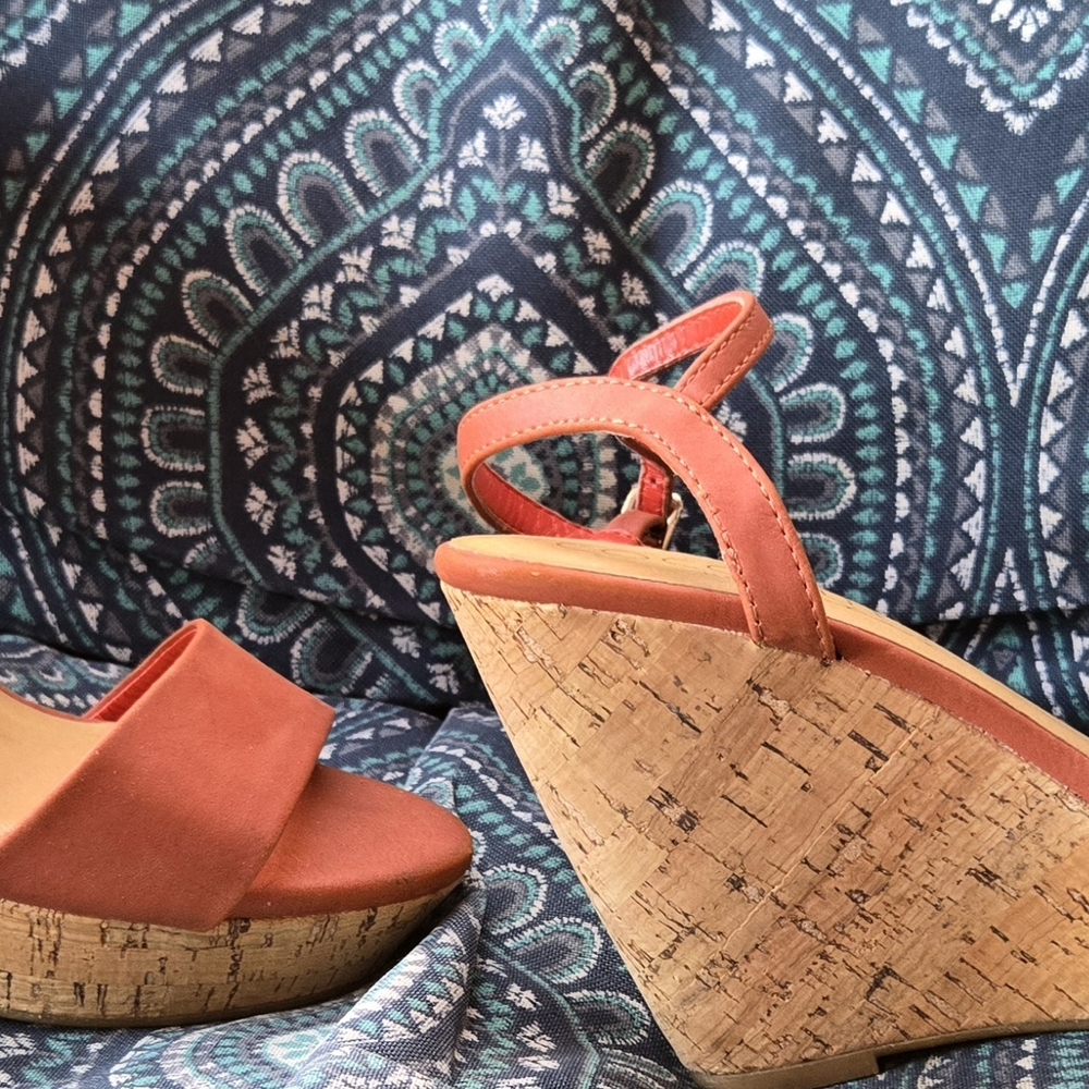 Coconuts by Matisse Burnt Orange Wedge Sandals with Cork Heel - Picture 4 of 7